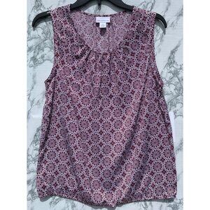 Liz Claiborne Womens Wild Cherry Floral Sleeveless Blouse Size S